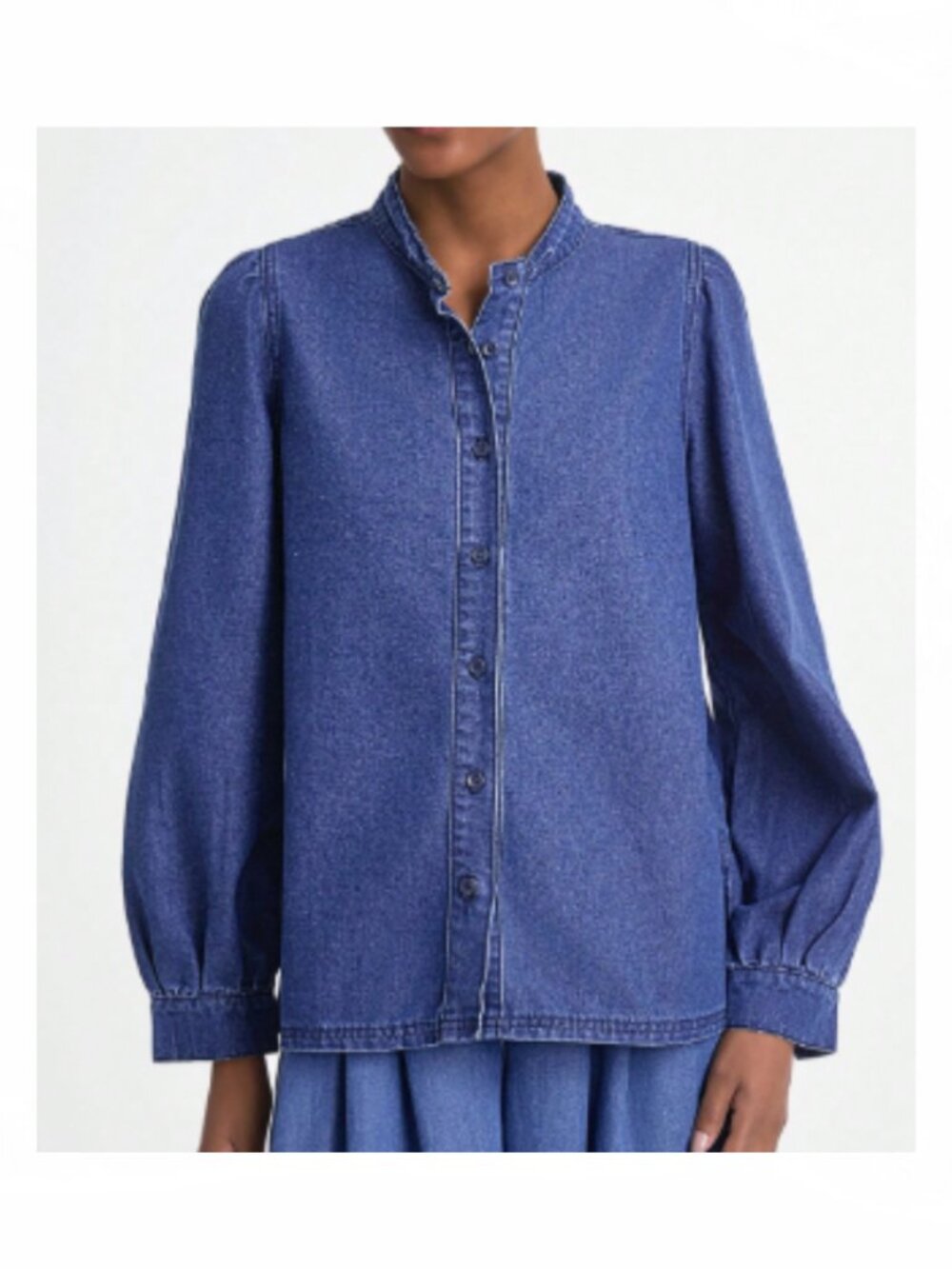 NWOT Blue Long Sleeve puff shoulder Loose Denim Shirt Blouse XL 14